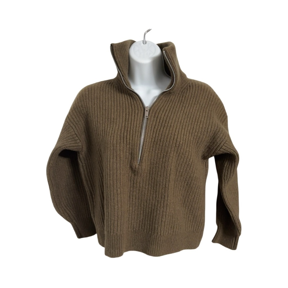 Everlane Chunky Wool Olive Green Cropped Sweater Normcore Quiet Luxury Size S